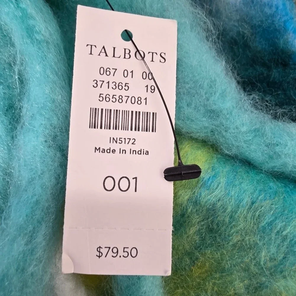 Talbots Plaid Fringe Scarf Women Teal Blue Yellow‎ Green Acrylic Nylon